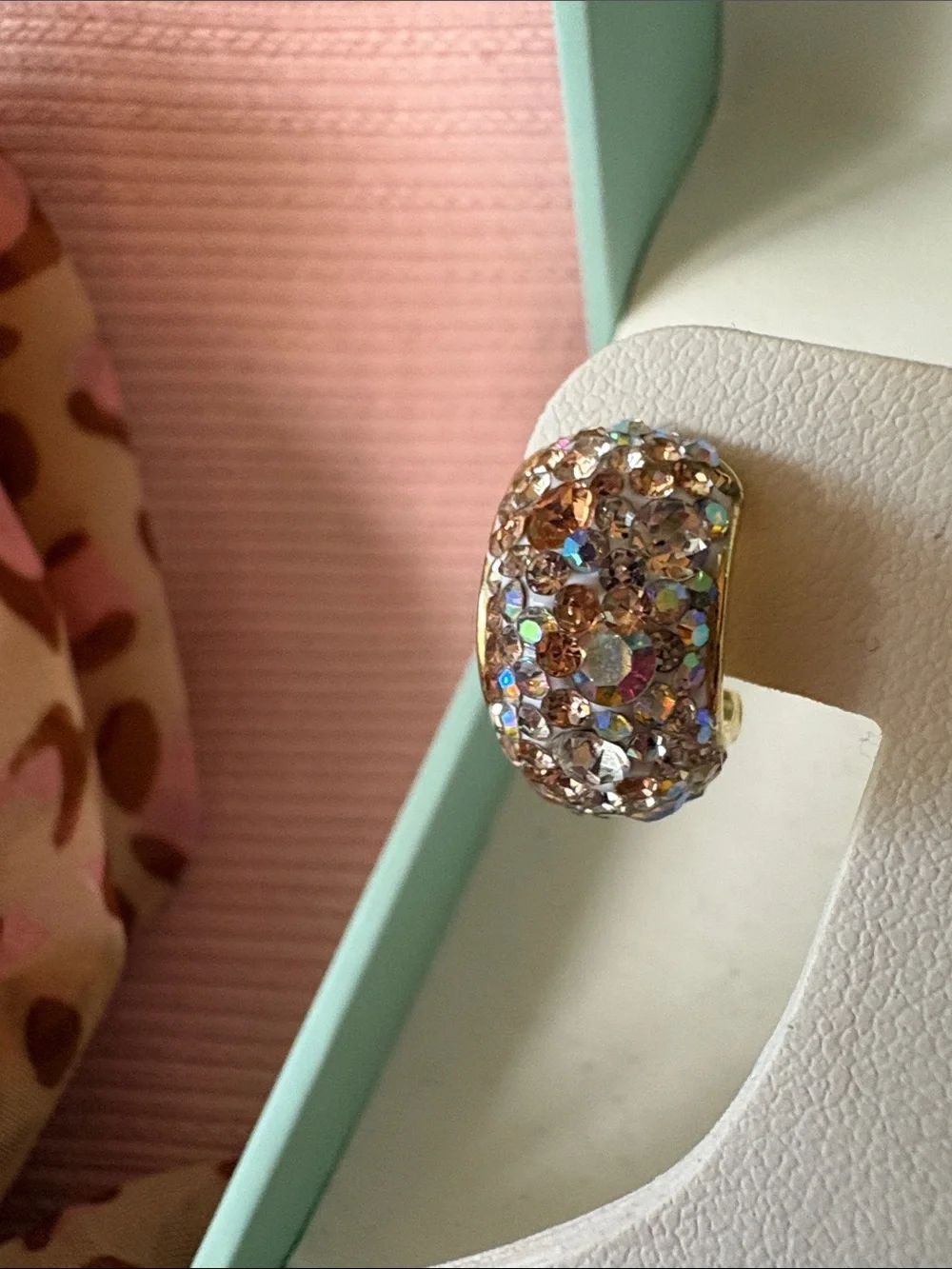 Rose-Tone Crystal Dome Clip-On Earrings